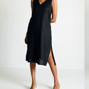 Madewell Black Linen Blend Midi Dress – Size S – V-Neck Sleeveless